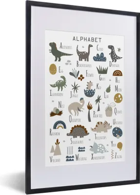 Produktbild von MuchoWow® Gerahmtes Poster Dinosaurier - Kinderzimmer - Tyrannosaurus - Jungen - Mädchen - Kinder 40x60 cm - Poster mit Schwarzem Bilderrahmen Wandposter Rahmen Foto Bilder - Poster in Rahmen