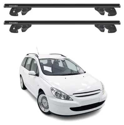 Produktbild von Dachträger Grundtäger für Peugeot 307 Kombi 2001-2008 Alu 90kg Schwarz 2tlg, KI-generiertes Bild
