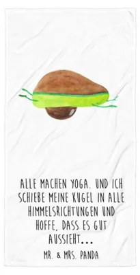 Produktbild von Mr. & Mrs. Panda Strandtuch Avocado Yoga - Weiß - Geschenk, Großes Badehandtuch, Haha, Bauch, Unsportlich, Reisehandtuch, Humor, Duschtuch, Hilfe, Handtuch