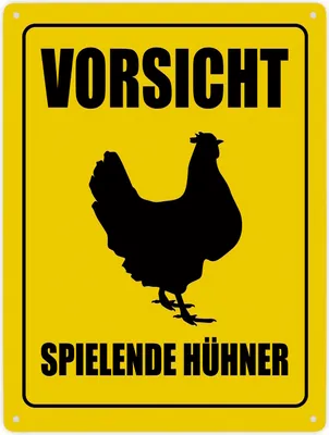 Produktbild von Vorsicht spielende Hühner Metallschild XXL mit Huhn Motiv Schild Blechschild