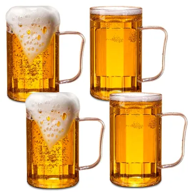 Produktbild von 4er Set Biergläser, 500 ml mit Henkel, Robuste Kunststoff Bierkrüge, Wiederverwendbare Trinkbecher für die Hausbar