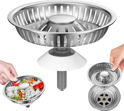 Obrázok produktu pre Odtoková zátka 76-85 mm, 3 v 1, nehrdzavejúca oceľ, strieborná, do kuchyne