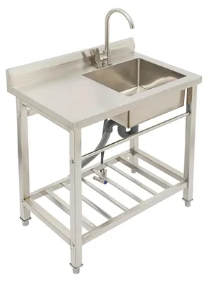 Obrázok produktu pre Umývačka z nehrdzavejúcej ocele – Samostatná umývačka s pracovnou doskou – 80×55×84 cm – 360° otočná batéria – Jednoduchá umývačka 35×35×20 cm – Umývačka umiestnená vpravo, určená do komerčnej kuchyne