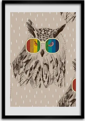 Produktbild von Bild - Bilderrahmen - 50 cm x 70 cm - MDF - Rahmen - Wandkunst Eulen in Gläsern