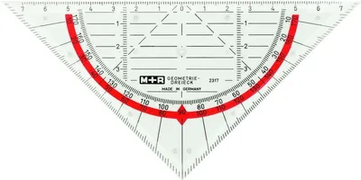 Produktbild von Geometrie-Dreieck 17cm glasklar rot hinterlegt Packung mit 10 Stück