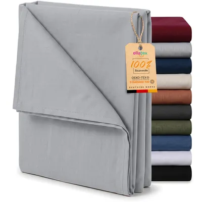 Produktbild von EllaTex Renforcé Bettlaken ohne Gummizug 140x200 Baumwolle – weiches Haustuch & Betttuch, Farbe: Silber