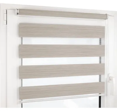 Produktbild von Deco4Me Doppelrollo Klemmfix ohne Bohren – Duo Rollo mit Kettenzug, lichtdurchlässig & blickdicht, Holzoptik – 90 x 160 cm, Beige meliert