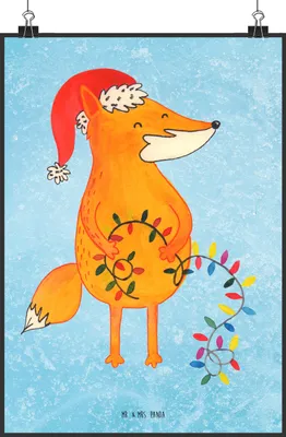 Produktbild von Mr. & Mrs. Panda Bild Fuchs Weihnachten DIN A1 - Eisblau - Geschenk, wanddeko, Weihnachtszeit, Winter, Nikolaus, Wandbild, Deko, Weihnachtsmann, drucke, Heiligabend