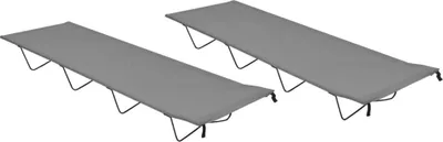 Image de Lits de camping 2 pcs 180x60x19 cm Tissu Oxford et acier Gris