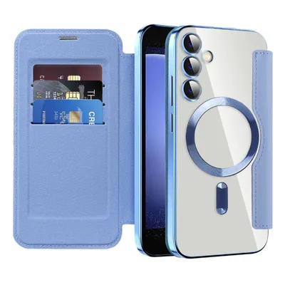 Produktbild von Klapphülle für Samsung Galaxy S23 FE Kompatibel mit Magsafe, Klar Überzug Kartenhalter Ledertasche mit Kameraschutz Hellblau