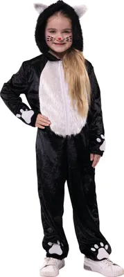 Produktbild von Kostüm Katze Minki Overall Plüsch schwarz weiß, Groesse:140