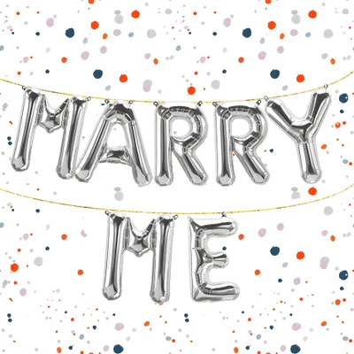 Image de Ballon en aluminium avec inscription « Marry Me », argent, env. 40 cm, à gonfler à l'air