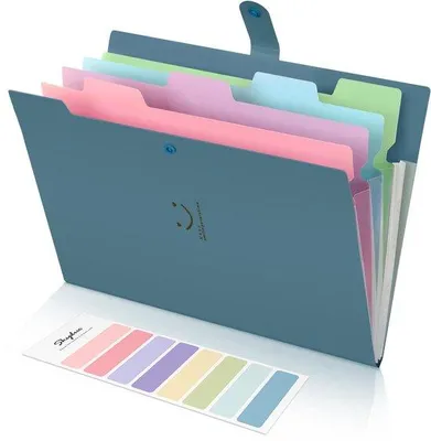 Obrázek produktu pro Rozšiřitelná složka formátu A4, složka s přihrádkou, složka na dokumenty s štítky, archivační složka, archivační systém pro dokumenty, organizér pro domácnost, kancelář, školu a cestování, modrá