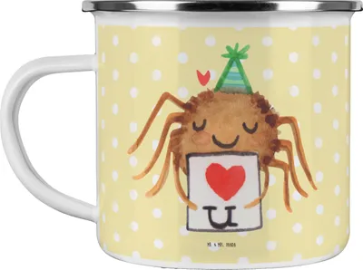 Produktbild von Mr. & Mrs. Panda Teebecher Spinne Agathe Brief - Gelb Pastell - Geschenk, Emaille Becher, Liebespaar, Heiratsantrag, Pott, Treuetest, Ich Liebe Dich, Liebesbeweis, Tasse