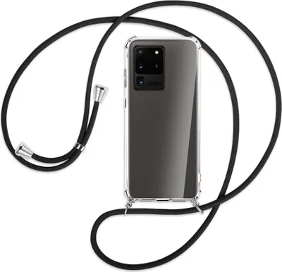 Produktbild von Handykette Backcover-Schutzhülle mit Band (Metall silberfarben) für Samsung Galaxy S20 Ultra - schwarz
