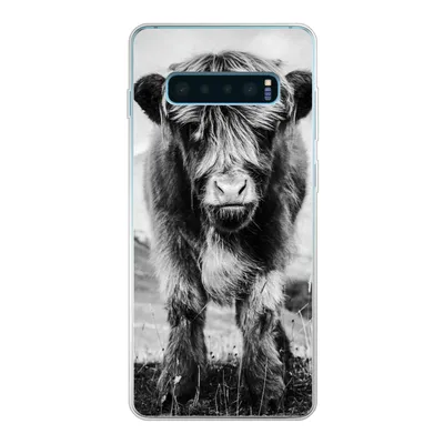 Produktbild von MuchoWow® Handyhülle Schutzhülle Hülle für Samsung Galaxy S10 Plus Schottischer Highlander - Berg - Schwarz - Weiß Silikon Softcase Handy Hülle - Schutzhülle