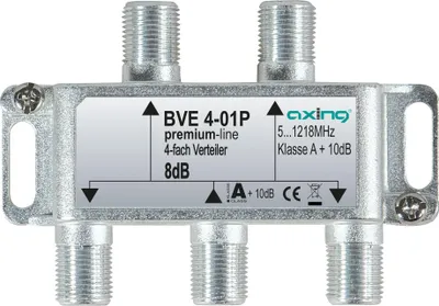 Produktbild von Axing BVE00401P1, Kabelsplitter, 5 - 1218 MHz, Edelstahl, Buchse/Buchse, 1 Stück(e), F