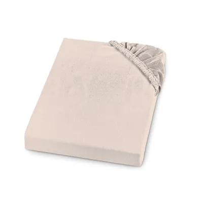 A beige fitted sheet is shown on a white background.