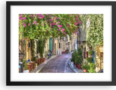 Produktbild von Gerahmtes Poster - Schwarzer Rahmen - Straße dekoration blumen griechenland - 40x30 cm - Wand Bild - Wanddeko - Wandbilder - Wandposter - Bilderrahmen - Bilder - Kunstdruck - P2BAA40x30-2429