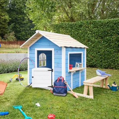 Produktbild von HOME DELUXE - Spielhaus DER GROßE PALAST - Blau mit Bank -es Holz