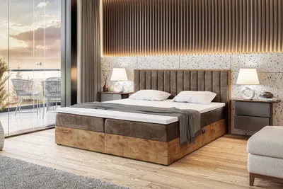 Produktbild von MEBLINI Boxspringbett mit Bettkasten - Gepolstert Doppelbett mit Matratze und Topper - Polsterbett mit Stauraum - Bett mit Kopfteil - Stauraumbett - LOFTY 4 - 180x200 - H4/Braun Samt