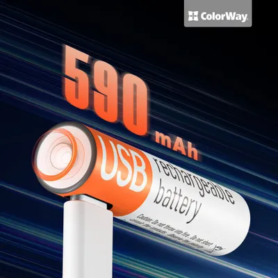 Zdjęcie produktu dla Akumulator ColorWay AAA USB-C 590 mAh 1,5 V (Li-Po) (2 sztuki)