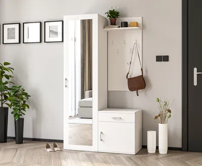 Image de AX LIVING Garde-robe d'entrée Blanc Moderne Magnola 100cm de large, avec miroir & espace de rangement