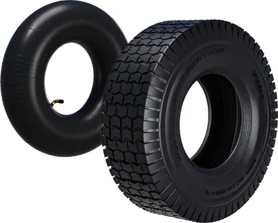 Image de Wiltec Pneu 16x6.50-8 et Chambre à air – Valve coudée – 420 x 420 x 130 mm – 4 PR – capacité de charge 300 kg – pour Tondeuse à gazon Tracteur à pelouse Brouette Chariot Diable