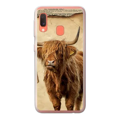 Produktbild von MuchoWow® Handyhülle Schutzhülle Hülle für Samsung Galaxy A20e Schottischer Highlander - Retro - Zeitungsartikel Silikon Softcase Handy Hülle - Abdeckung