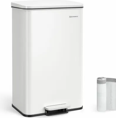 Produktbild von Songmics Mülleimer Küche 40L Stahl Weiss inkl. Müllbeutel