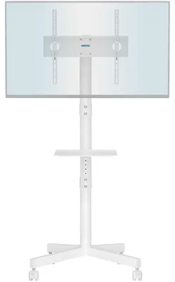 Zdjęcie produktu dla Stojak pod telewizor mobilny na kółkach 23-55 cali 25 kg biały - 400 x 400 mm VESA - Regulacja wysokości do 135 cm - 4 kółka 360°