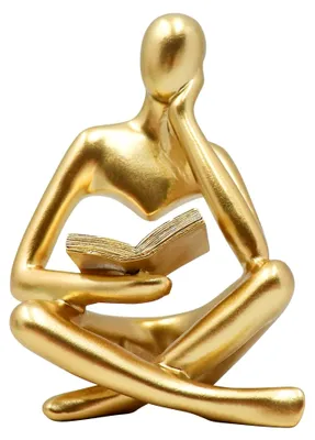 Produktbild von Skulptur einer lesenden Frau, Denkerfigur, Goldene Frauenstatue, Abstrakte Kunstdekoration, Moderne ästhetische Figur, Ideal für Wohnzimmer, Schlafzimmer, Büro, Regal