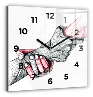 Obrázok produktu pre Wallfluent Hodiny - Sklenené Nástenné Hodiny - Tichý Quartz Strojček - Nástenná Dekorácia Spálňa Kuchyň - Čierna Ruky - 30x30 cm - Manipulovať