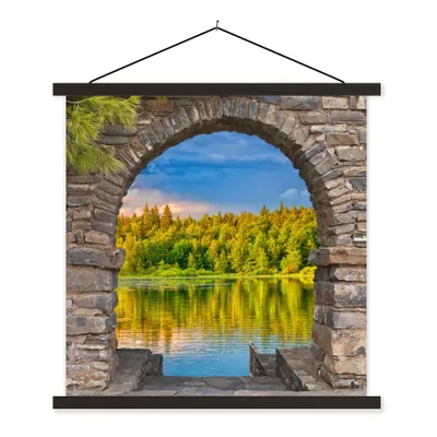 Produktbild von MuchoWow® Textilposter Bäume - Wald - Wasser - Aussicht 60x60 cm mit schwarzem Rahmen - Posteraufhänger