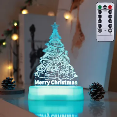 Produktbild von 3D Weihnachten Nachtlicht LED Illusion Lampe mit 7 Farben Batteriebetrieben Nachtlichter mit Fernbedienung Nachttischlampe Party Weihnachtsdekoration
