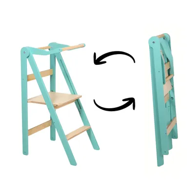 Image de leg&go Tour d’apprentissage pliable en bois avec barre de sécurité, Turquoise