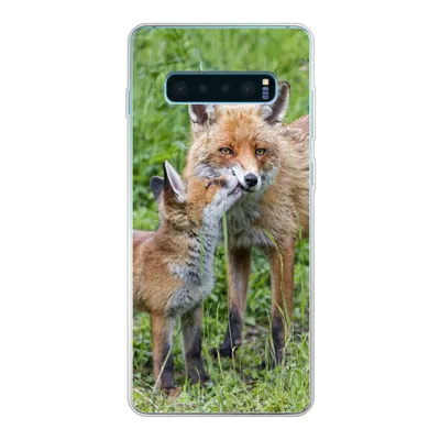 Produktbild von MuchoWow® Handyhülle Schutzhülle Hülle für Samsung Galaxy S10 Plus Füchse - Kind - Gras Silikon Softcase Handy Hülle - Schutzhülle