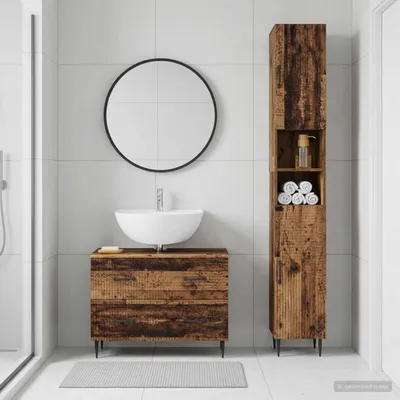 Image de Ensemble de deux meubles de salle de bain exclusifs, modèle HAARLEM, en bois vieilli