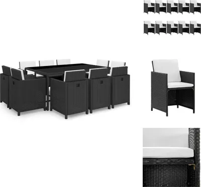 Produktbild von vidaXL 11-tlg. Garten-Essgruppe mit Auflagen Poly Rattan Schwarz -  Gartenmöbel-Sets