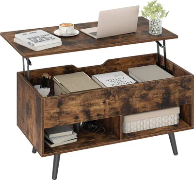 Produktbild von GOPLUS Couchtisch höhenverstellbar, Kaffeetisch mit anhebbarer Tischplatte, offenen Fächern, Stubentisch für Büro, 80 x 40 x 46-60 cm, Braun