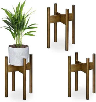 Productafbeelding van Famanu plantenstandaard van bamboe - 3-delige set voor bloempotten tot 20 cm diameter - bruin