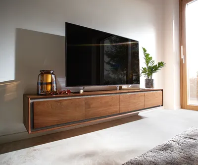 Produktbild von DELIFE Lowboard Stonegrace 200 cm Akazie Braun Steinfurnier 4 Türen Schwebend