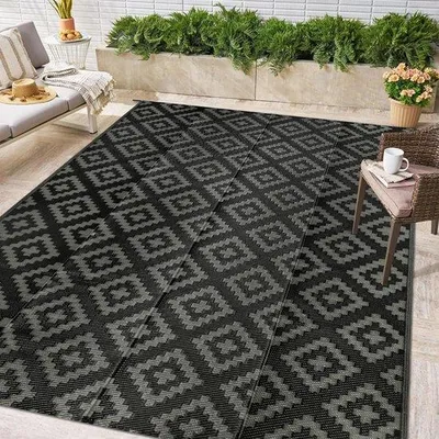 Produktbild von Famanu Outdoor-Teppich UV-beständig - 150 x 245 cm, schwarz-grau