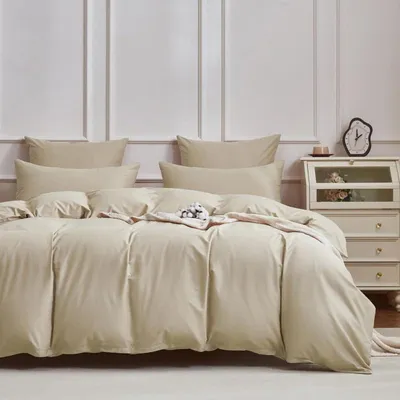 Immagine prodotto di Set di lenzuola matrimoniali 200x220 cm, in cotone satinato Mako, 3 pezzi, color marrone kaki, con cerniera
