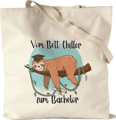 Produktbild von Vom Bett-Chiller zum Bachelor Jutebeutel Stoffbeutel Canvas Faultier Abschluss Geschenk Uni Hochschule Studium