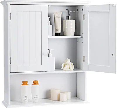 Produktbild von Haengeschrank Wandschrank, Badschrank Badezimmerschrank mit verstellbaren Ablageebenen, Medizinschrank Küchenschrank aus Holz, Badwandschrank Beistellschrank für Bad Küchen Wohnzimmer