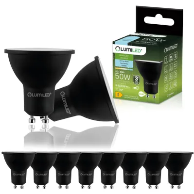Produktbild von LUMILED LED Lampe GU10 6W 600lm Kaltweiß 6500K ersatz 50W Reflektor Spot Schwarz 120° Reflektorlampen 10 Stück Lampen