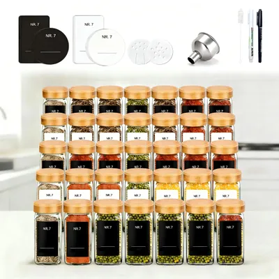 Produktbild von Gewürzgläser - Glasbehälter für Gewürze - 35er-Set - 120 ml - Luftdicht - BPA-frei - Mit Etiketten und Streuaufsätzen