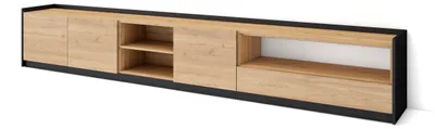 Produktbild von TV-Schrank, Lowboard, 310x37x50cm, Für TV-Geräte bis zu 80", Fernsehtisch, Eiche Schwarz