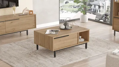 Produktbild von Skye Decor, Hochwertiger Couchtisch, Walnuss, 90 x 37,6 x 60 cm | 100% melaminbeschichtete Spanplatte, 18 mm dick | Metallbeine, Moderner & Industrieller Stil, Elegant und Funktional.